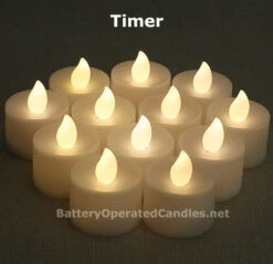 Tall Flameless Tea Lights Warm White LED Battery Operated 12 Pack - 5 Hour Timer 7 Tall Flameless Tea Lights Warm White LED Battery Operated 12 Pack - 5 Hour Timer -Solar Christmas Holiday Shop 12 ww tall tealights timer