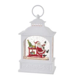 Bar Cart Santa White Glitter Lighted Water Lantern 9.75
