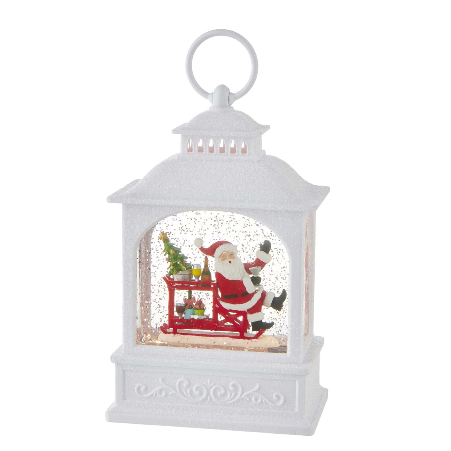 Bar Cart Santa White Glitter Lighted Water Lantern 9.75 3 Bar Cart Santa White Glitter Lighted Water Lantern 9.75