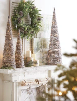 Solar Christmas Holiday Shop 39 Lighted Snowy Cone Trees Set Of 3 Battery Operated