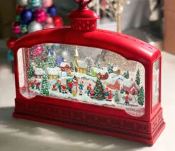 Red Water Lantern Lighted Christmas Village Scene Extra Wide - MUSICAL- NEW 2023