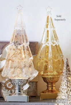 Clear Lighted Tree Water Lantern Acrylic Snow Globe With Silver Base - Timer -Solar Christmas Holiday Shop 14 inch trees sold separate