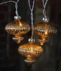 Battery Operated Set Of 10 Gold LED Mercury Glass Lights