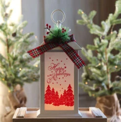 13 Inch Battery Operated Lighted White Holiday Lantern With Realistic Flame Effect