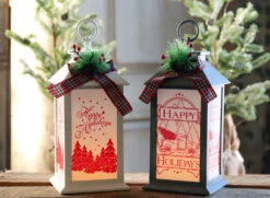 13 Inch Battery Operated Lighted White Holiday Lantern With Realistic Flame Effect -Solar Christmas Holiday Shop 2421970 white and grey