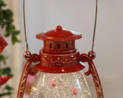 Red Hurricane With Santa And Sleigh Lighted Water Lantern - Timer -Solar Christmas Holiday Shop 2429050 detail top