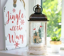 Deer Fox Owl And Cardinals Lighted Antique White Snow Globe With Swirling Glitter - Timer -Solar Christmas Holiday Shop 2497550 deer new image