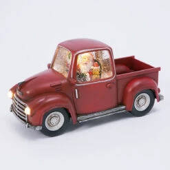 Lighted Red Truck Water Lantern With Santa In Swirling Glitter -Solar Christmas Holiday Shop 2498930 truck
