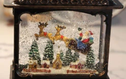 11 Inch Decorative Bronze Water Lantern With Flying Santa In Swirling Glitter -Solar Christmas Holiday Shop 2499030 santa inside