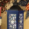 Blue Battery Operated Lighted Wood & Metal Americana Hologram Lantern - 13 Inch 2 Blue Battery Operated Lighted Wood & Metal Americana Hologram Lantern - 13 Inch -Solar Christmas Holiday Shop 2525030 blue