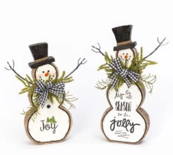 Set Of 2 White Resin Snowmen With Pine And Bows - -Solar Christmas Holiday Shop 2532260 resin snowmen