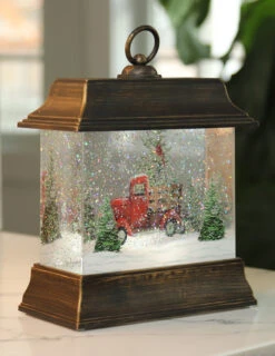 9.5 Inch Woodland Truck Scene Lighted Water Lantern In Swirling Glitter -Solar Christmas Holiday Shop 2535230 truck 3