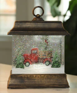 9.5 Inch Woodland Truck Scene Lighted Water Lantern In Swirling Glitter -Solar Christmas Holiday Shop 2535230 truck 4