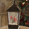 11.5 Inch Bronze Lighted Water Lantern - 2 Cardinals Design In Swirling Glitter - Timer