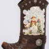 Cowboy Boot Lighted Water Lantern With A Western Snowman In Swirling Glitter -Solar Christmas Holiday Shop 2548310 snowman