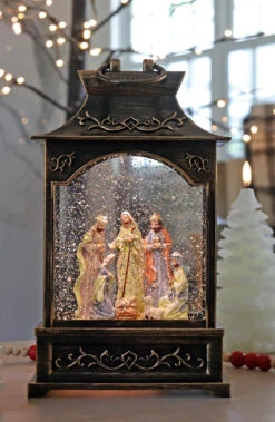 Antique Bronze Nativity Scene Lighted Water Lantern With Swirling Glitter -Solar Christmas Holiday Shop 2588620 tall