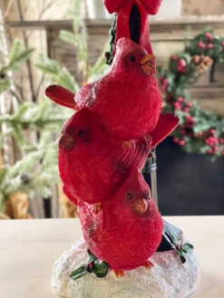 Battery Operated Lighted Resin Street Lamp With Cardinals - 14.5 Inch -Solar Christmas Holiday Shop 2596890 close body