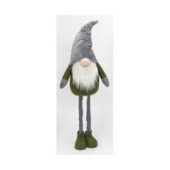 Holiday Gnome With Extendable Legs - Grey Hat, Striped Legs - 46 Inch -Solar Christmas Holiday Shop 2597440 grey hat