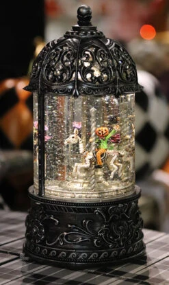 Animated Halloween Carousel Skeleton Merry-Go-Round With Moving Figurines Lighted Water Lantern