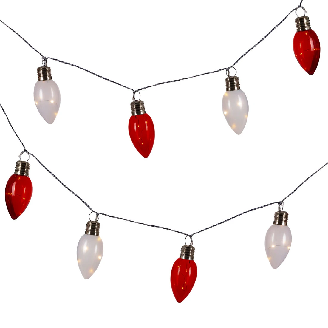 Battery Operated Red And White Lighted Bulb Garland 10 Count - New 2023 4 Battery Operated Red And White Lighted Bulb Garland 10 Count - New 2023 - Image 2