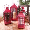 Set Of 3 Red Candle Lanterns - 14 - 17 - 20 Inch -Solar Christmas Holiday Shop 28081 new