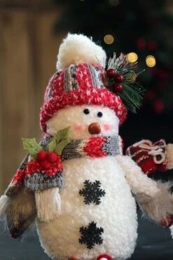 Plush Winter Snowmen Set Of 3 Assorted - 14 Inch -Solar Christmas Holiday Shop 3 snowmen short hat