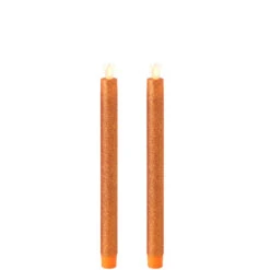 10 Inch Glitter Orange Moving Flame Taper Candle Set - 2 Remote Ready