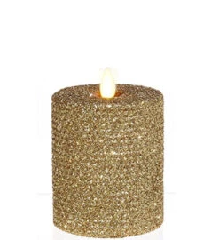 4 Inch Gold Glittered Honeycomb Wax Flameless Candle -Solar Christmas Holiday Shop 38104 gold