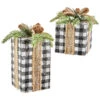 Black And White Buffalo Plaid Presents 8 And 10 Inch - Greenery And Pinecones Set Of 2 -Solar Christmas Holiday Shop 3902375 checked presnets bl