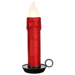 22.5 Inch Large Flickering Flame Red Glitter Christmas Candle -Solar Christmas Holiday Shop 3916533 main image red candle