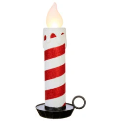 22.5 Inch Large Flickering Flame Candycane Striped Glitter Christmas Candle -Solar Christmas Holiday Shop 3916534 raz red and white flickering candle