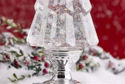 Clear Lighted Tree Water Lantern Acrylic Snow Globe With Silver Base - Timer -Solar Christmas Holiday Shop 3919212 bottom