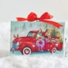 6 Inch Tabletop LED Lighted Print On Canvas - Dogs In A Red Truck With Stand -Solar Christmas Holiday Shop 3939423 10