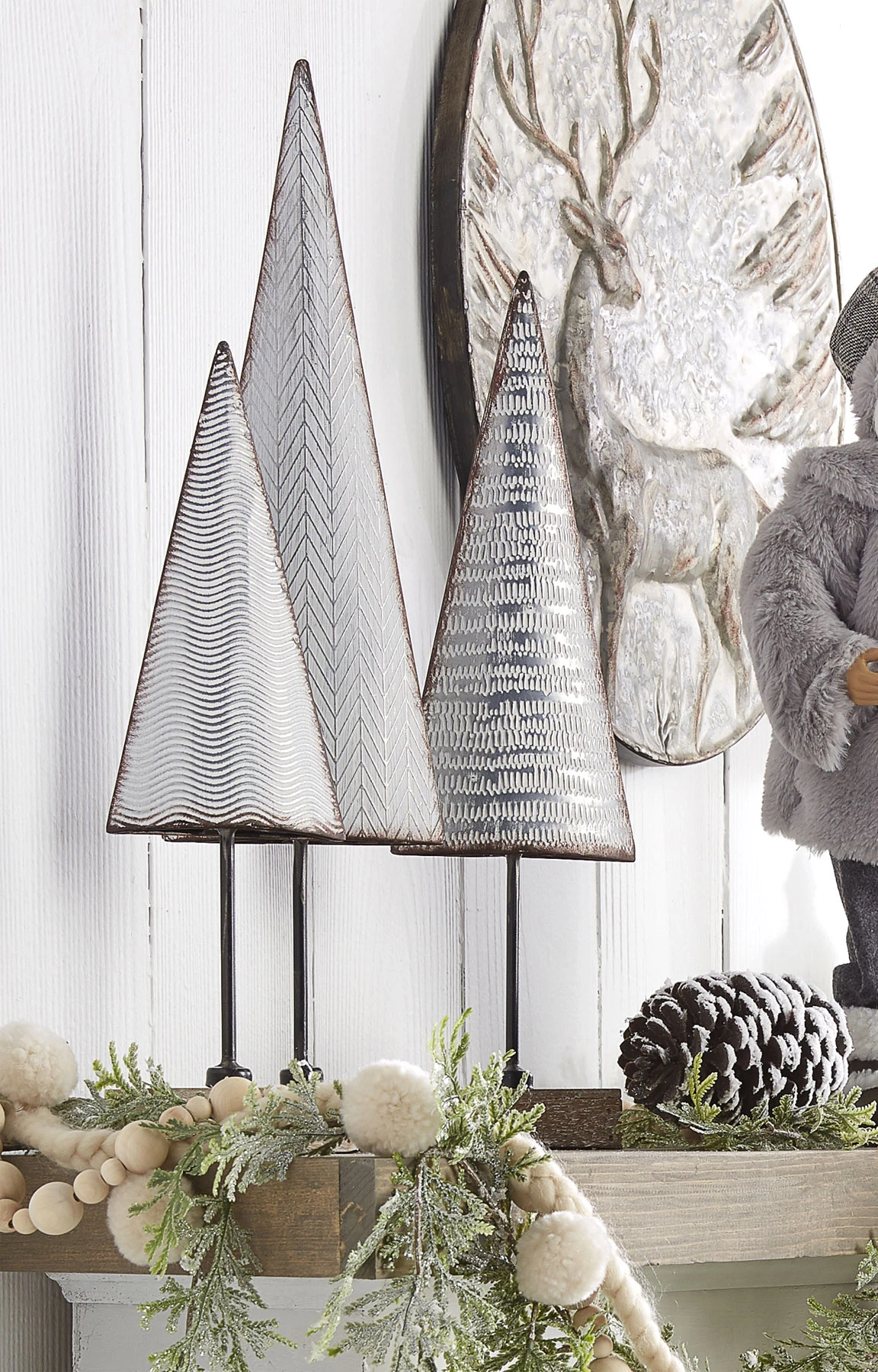 Galvanized Metal Holiday Trees On Wood Base - 15, 18, 21 Inch Set Of 3 5 Galvanized Metal Holiday Trees On Wood Base - 15, 18, 21 Inch Set Of 3 - Image 3