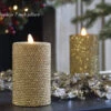 4 Inch Gold Glittered Honeycomb Wax Flameless Candle -Solar Christmas Holiday Shop 4 inch gold hc new