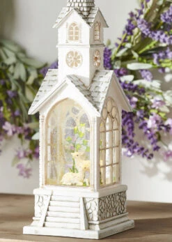 Easter Lamb Lighted Water Church In Swirling Glitter - 15.25 Inch -Solar Christmas Holiday Shop 4000756 main boc