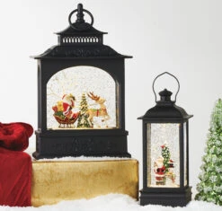 8.75 Inch Santa And Snowman Lighted Water Lantern With Swirling Glitter USB And Timer- NEW 2020 -Solar Christmas Holiday Shop 4000790