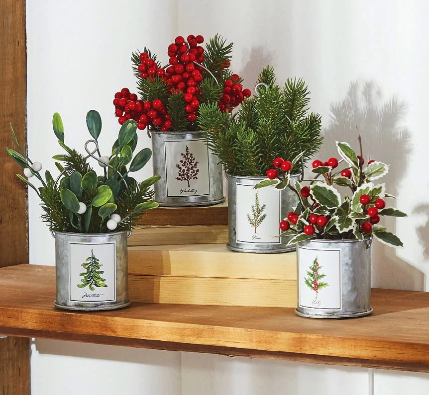 Winterberry, Pine, Holly And Mistletoe Assorted 4 In Galvanized Decorative Buckets 3 Winterberry, Pine, Holly And Mistletoe Assorted 4 In Galvanized Decorative Buckets