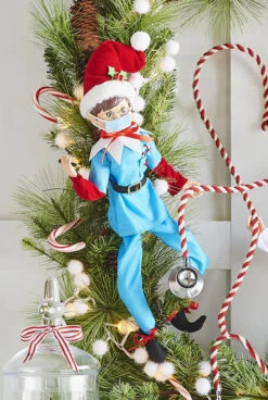Healthcare Worker Posable Elf In Blue Scrubs 16 Inch