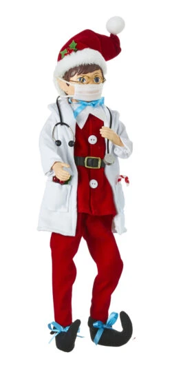 Doctor Elf Healthcare Hero In Santa Suit Posable 16 Inch -Solar Christmas Holiday Shop 4015560 red