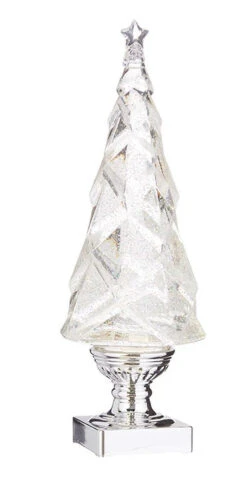 14 Inch Geometric Lighted Tree With Silver Swirling Glitter -Solar Christmas Holiday Shop 4019104 10