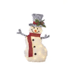 Battery Operated Lighted Flocked Tinsel Snowman With Top Hat 20.5 Inch -Solar Christmas Holiday Shop 4055806 main