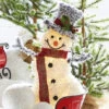Battery Operated Lighted Flocked Tinsel Snowman With Top Hat 20.5 Inch -Solar Christmas Holiday Shop 4055806 snowman