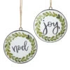 Joy And Noel Disc Ornament Set Of 2 Double Sided - 6 Inch Round From RAZ -Solar Christmas Holiday Shop 4115993