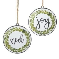 Joy And Noel Disc Ornament Set Of 2 Double Sided - 6 Inch Round From RAZ