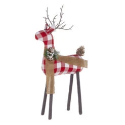 Red And White Buffalo Checked Plaid Deer - 19.25 Inch -Solar Christmas Holiday Shop 4116244