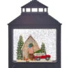 American Christmas Scene Lighted Water Lantern - Barn And Red Truck In Swirling Glitter -Solar Christmas Holiday Shop 4116303