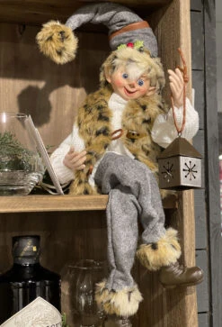 Christmas At The Lodge Fawn Elf Posable Figurine, Set Of 2 Assorted -Solar Christmas Holiday Shop 4202301 elf lantern