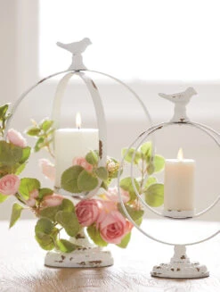 Distressed White Bird Finial Candle Holder - Set Of 2