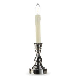Remote Control 13.75 Inch Silver Candlestick With Battery Operated Candle - Remote Included